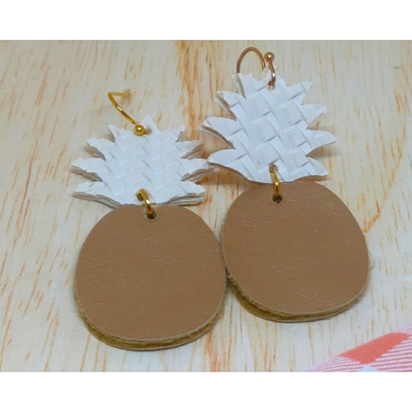 3/$20 Pineapple Vegan Leather Summer Earrings - Picture 3 of 3